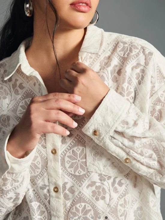 Pilcro Cream Lace Button-Down Shirt - Picture 3 of 9